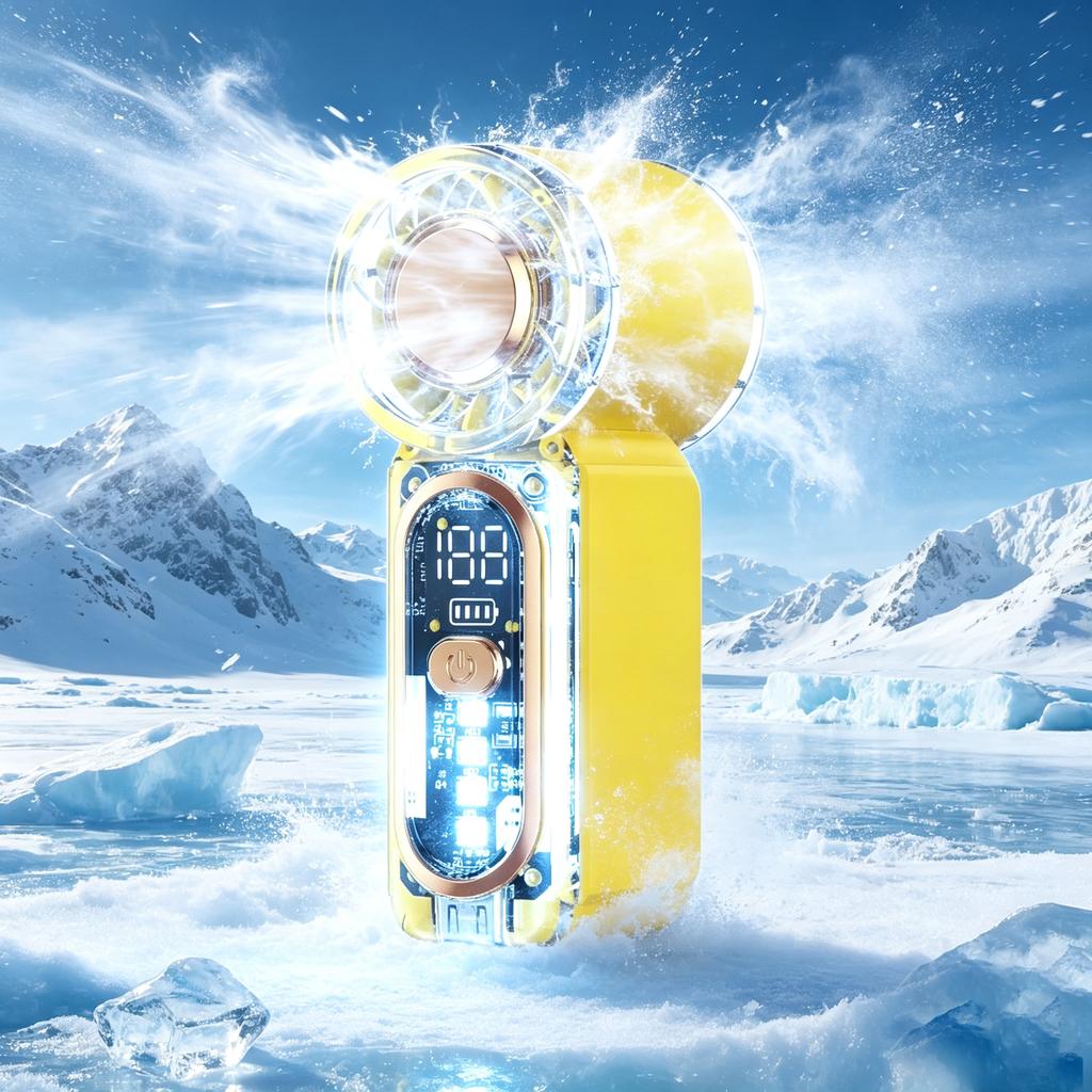 Мини-вентилятор для рук с USB-зарядкой, Ультратихий, Цифровой дисплей, Маленький электрический вентилятор, Мощный поток воздуха, Персональный охлаждающий вентилятор со светом