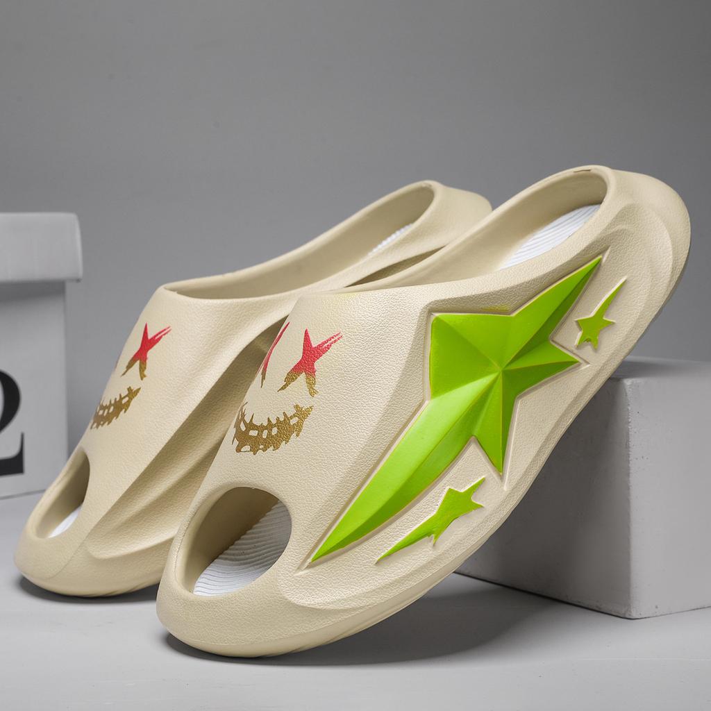 Комбинация шаг на дерьмо чувство одно слово перетаскивание лето Douyin прямая трансляция звездная пара мягкая подошва спорт прилив национальный прилив тапочки мужская обувь