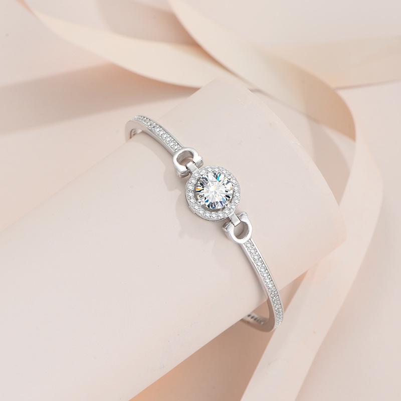 Классический регулируемый браслет из стерлингового серебра S925 Mosang Stone, усовершенствованный браслет с бриллиантами в тяжелой промышленности, круглая сумка в один карат