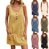 Женское свободное повседневное однотонное платье без рукавов с U-образным вырезом, карманом, пуговицами, регулируемым плечевым ремнем