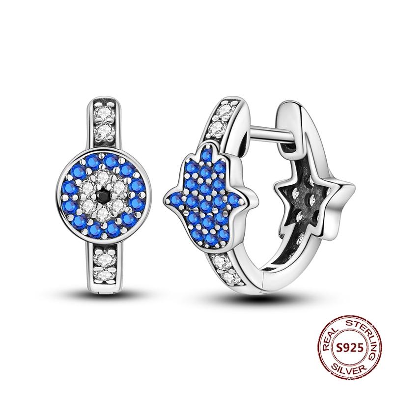 Серьги в виде совы из сияющего голубого циркония, серебряные серьги 925 пробы с дурным глазом для женщин, свадебные, помолвочные, планета, луна, звезда, циркониевые украшения