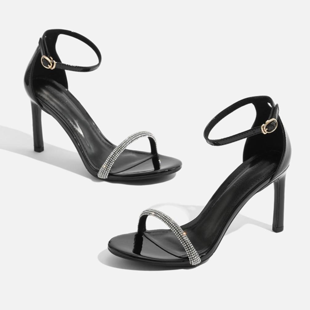 Босоножки на высоком каблуке с открытым носком и стразами, летняя женская обувь