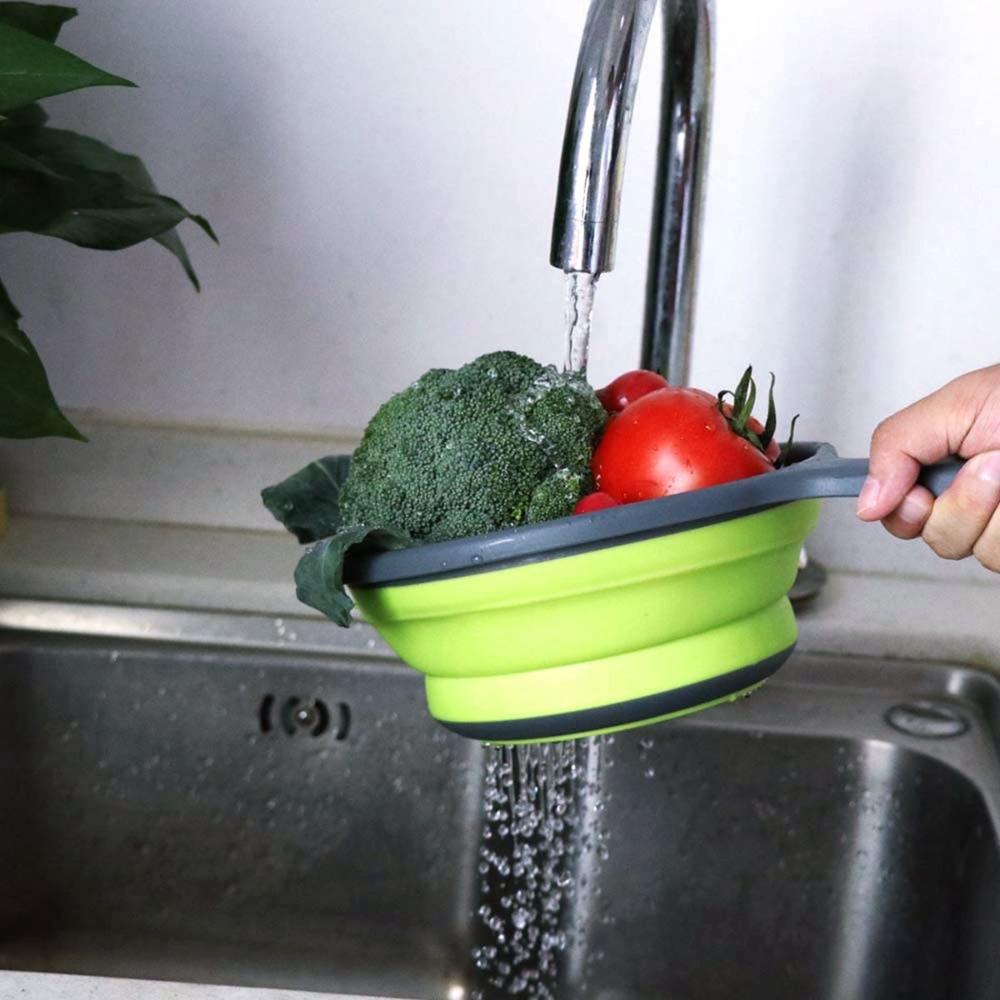 Fruit Silicone Foldable Collapsible Washing Draining Basket Drainer Strainer Colander Dish