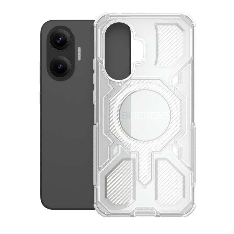 BIBERCAS Прозрачный Магнитный Чехол Для Xiaomi Poco F7 Redmi Turbo 4 Pro 5G Беспроводная Зарядка ТПУ Рамка Пластиковая Задняя Крышка Телефона