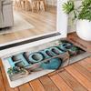 1 Rustic "Home" Entrance Mat with Heart and Leaves Pattern-Polyester Machine Washable, Non-Slip, Suitable for Indoor/Outdoor Use