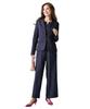 Pant Suit Dobby Material Setup Pant Suit Set Collar Jacket Flare Sleeve Blouse Wide Pants with Navy LL [Nissen] [Women's Suit] 3-piece (no + + Ribbon)