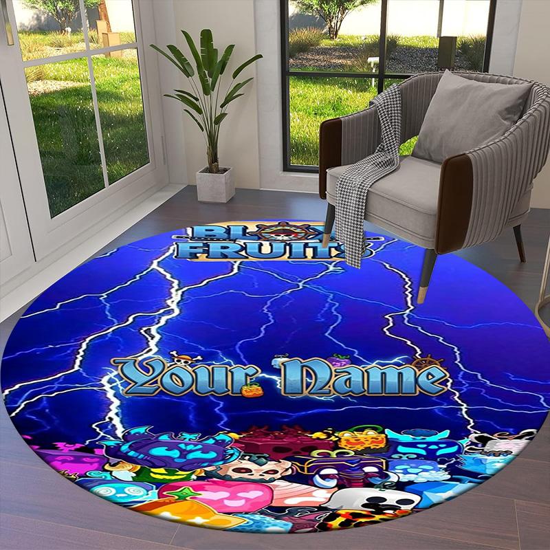 Bloody Fruits Adventure Custom Name Round Area Rug Carpet Rug For Living Room Bedroom Sofa Playroom Decor Nonslip Floor Mat
