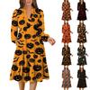 Women's V-Neck Flowing Layered Bohemian Long Sleeve Halloween Print Dress