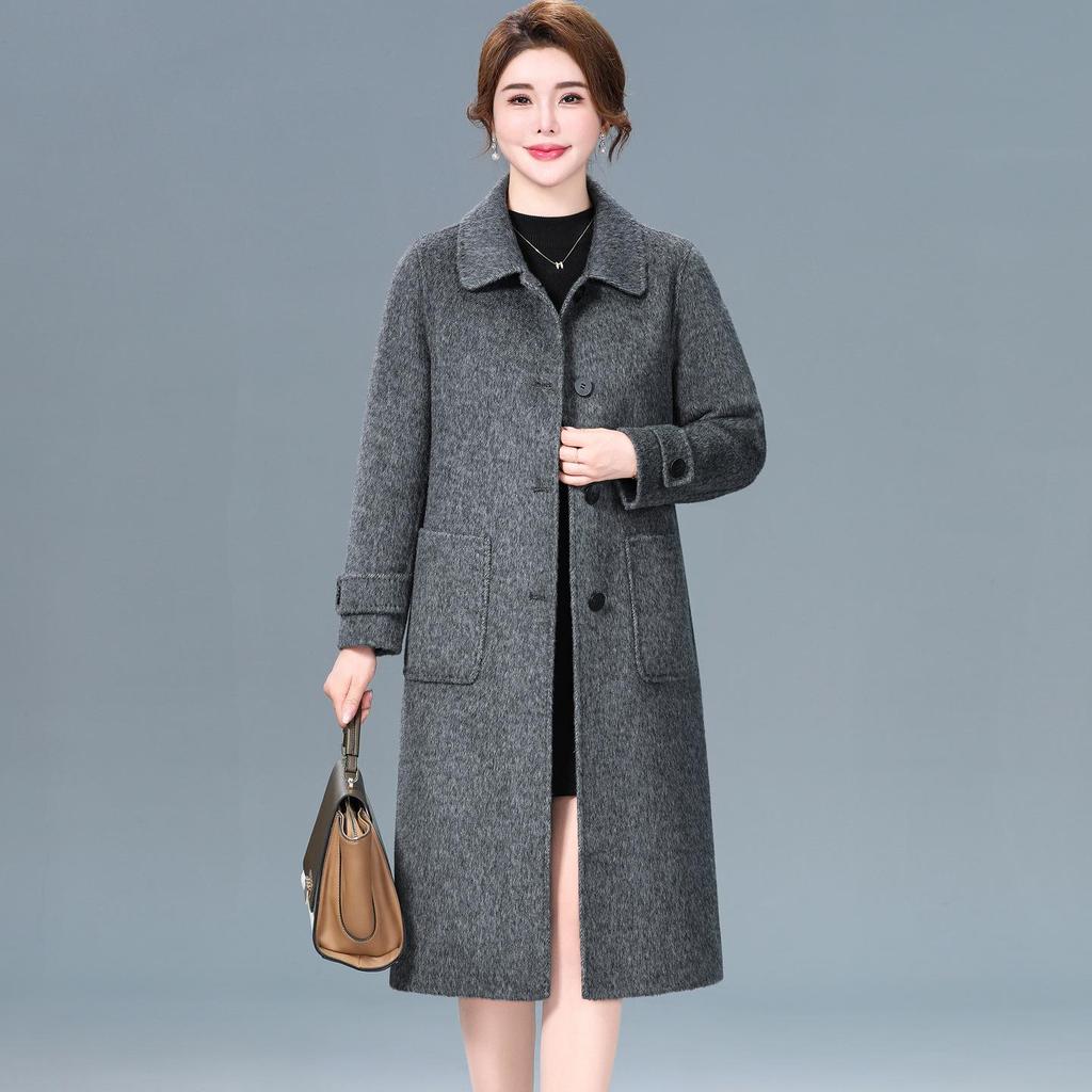Роскошное двустороннее кашемировое пальто средней длины для женщин - Мода осень/зима Пальто из шерсти яка