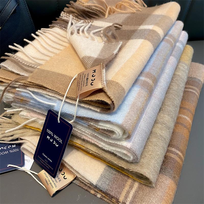 100% Wool Australian Pure Wool Plaid Scarf Winter Versatile Warm Couple Scarf