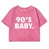 90'S Baby.Letter Prints T-Shirts Women Washed Retro O-Neck Tee Shirtcotton Soft Short Sleeve Street Top
