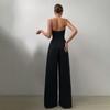 Женский комбинезон с широкими штанинами, высокой талией, элегантный глубокий V-образный вырез, открытая спина, комбинезон на бретелях для банкета