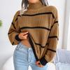 Повседневный полосатый свитер, женский свободный вязаный топ с рукавами-фонариками, полуводолазка