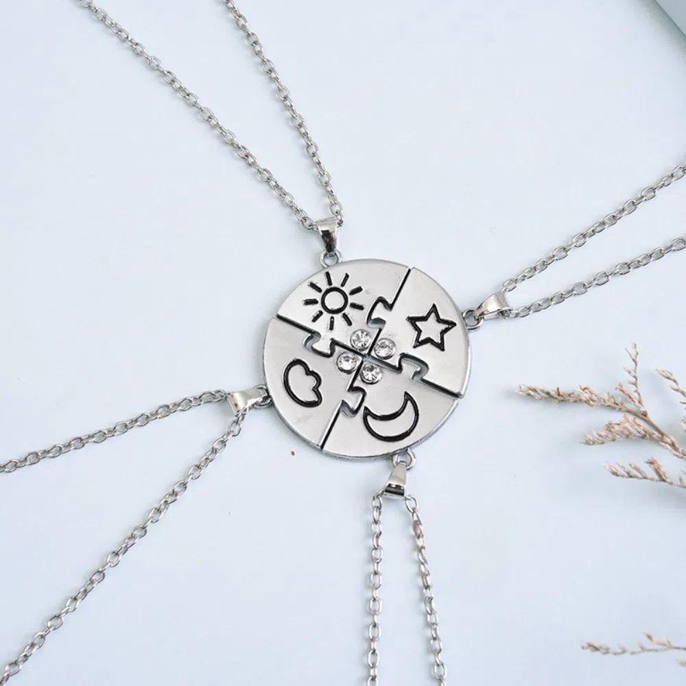 4pcs/set Rhinestone Jigsaw BFF Necklace Jewelry Set Sun Moon Cloud Star Necklace Gift