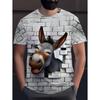 Men's Fun Cartoon Donkey Print Short Sleeve Cute Round Neck T-Shirt, Lightweight Quick-Dry Spring and Summer Travel Beach Top