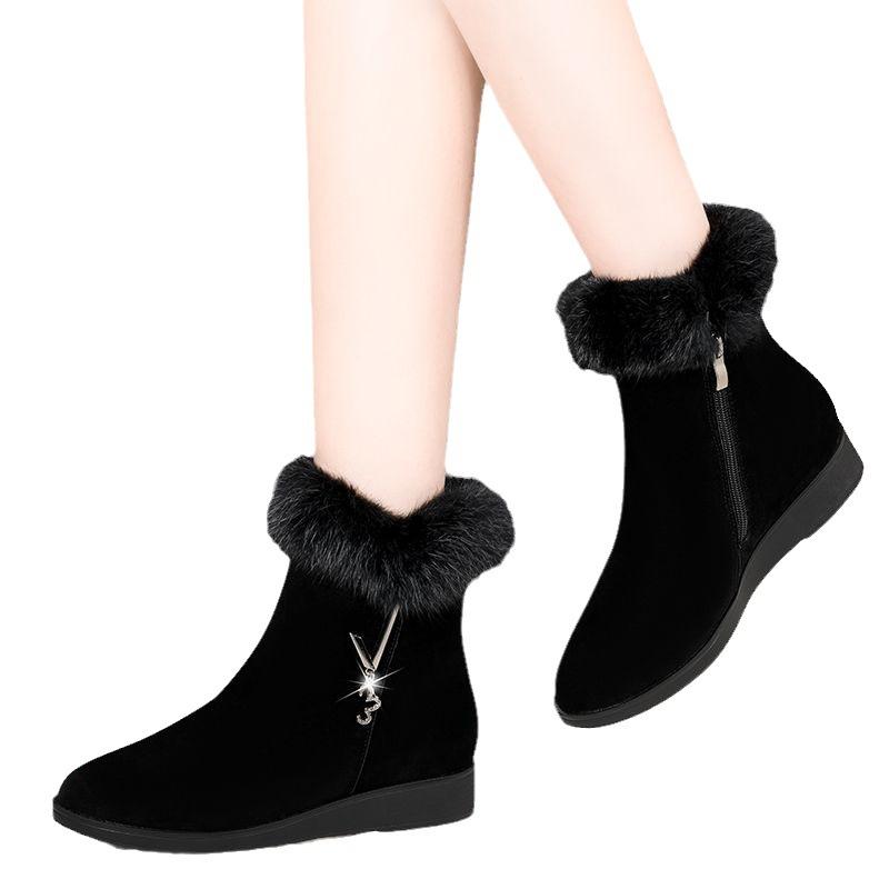 Women's Winter Snow Boots - Thick Cotton Lining, Flat Bottom, Plus Velvet, Large Size, Warm and Comfortable Short Boots.
