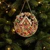 Christmas Tree Decorations Rhinestone Painting Suncatcher Kit, Round DIY Hanging Decor Indoor Outdoor Festive for Home, Craft Pendant Holiday