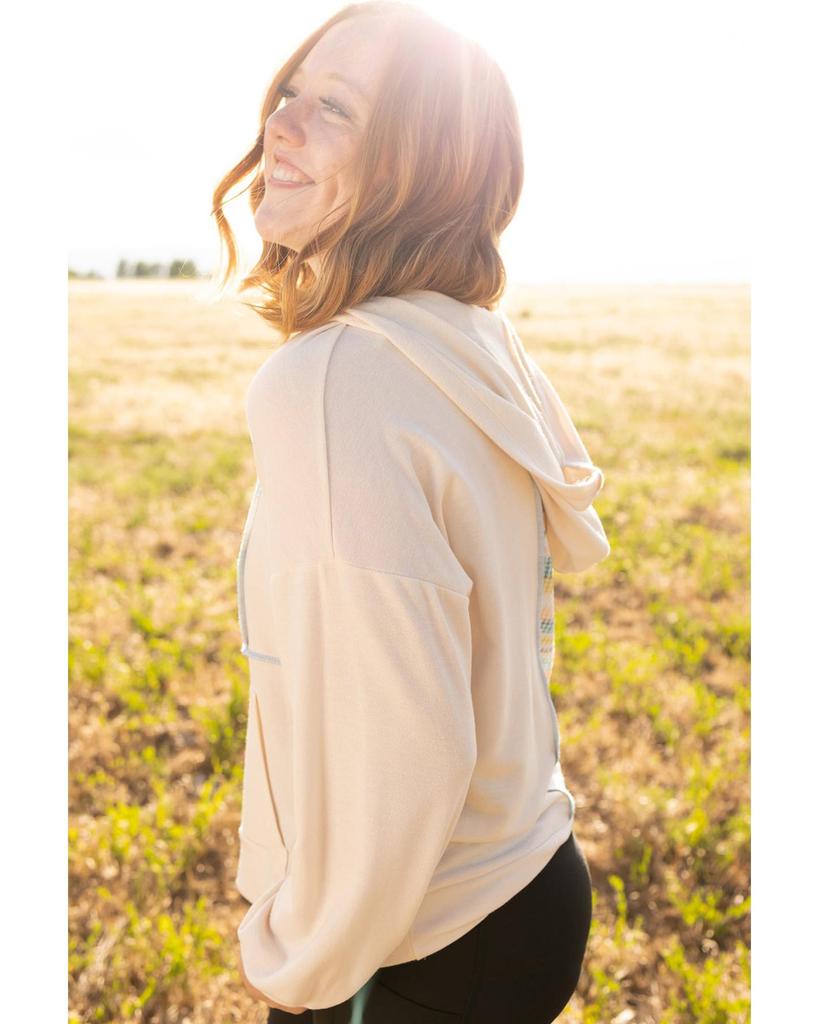 Azura Exchange Khaki Geometric Print Splicing Plus Size Hoodie