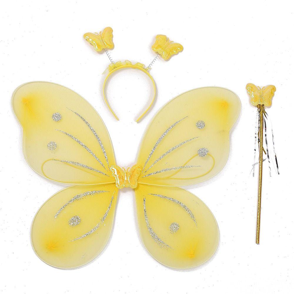 3Pcs/Set Girls Kids Halloween Dressing Up Fancy Dress Glitter Butterfly Costume Fairy Wing