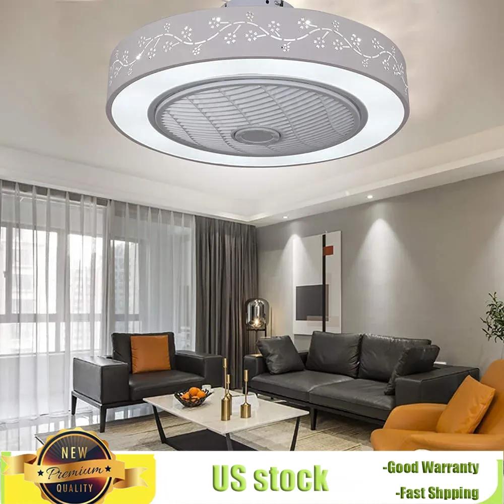 Bymaocar 22in Dimmable Ceiling Fan Light 3 Colors Modern Semi Flush Mount Low Profile Light Remote & Smart APP Control Lighting