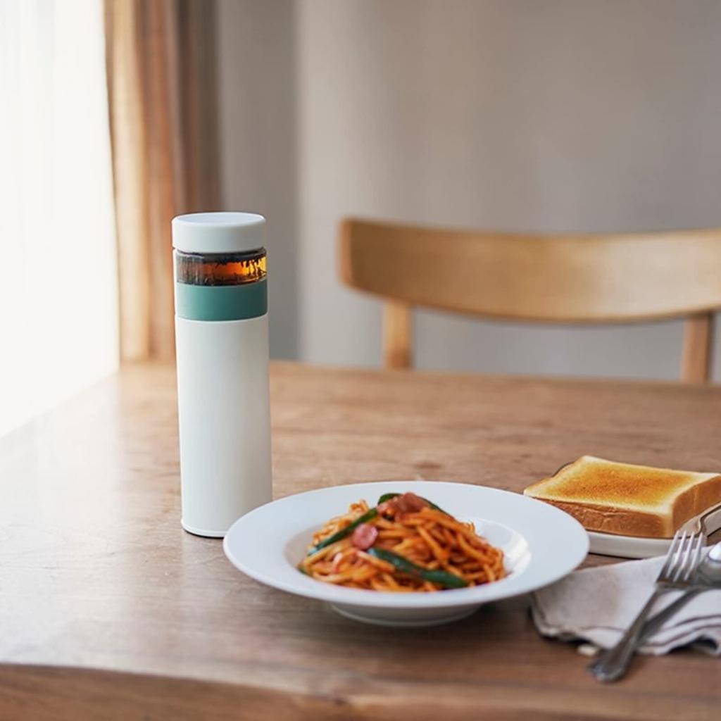 Smile LALALUCTUS Tea Bottle with Keeps Tea Hot or Cold Strainer, Vacuum-Sealed, Double-Walled, (Cream White)