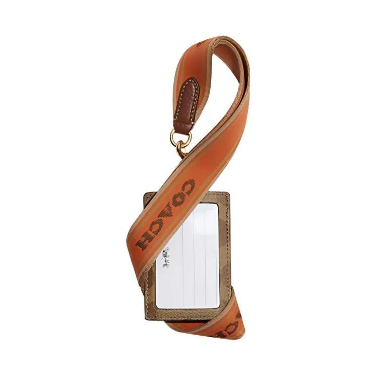 COACH Lanyard Pebbled Leather Coated Canvas Lanyard Card Holder Card Holder Small Women's Brown (Unisex) Card Holders CH713 IMVGM