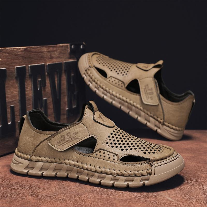 Сшитые вручную летние мужские сандалии Дышащие уличные мужские пляжные сандалии