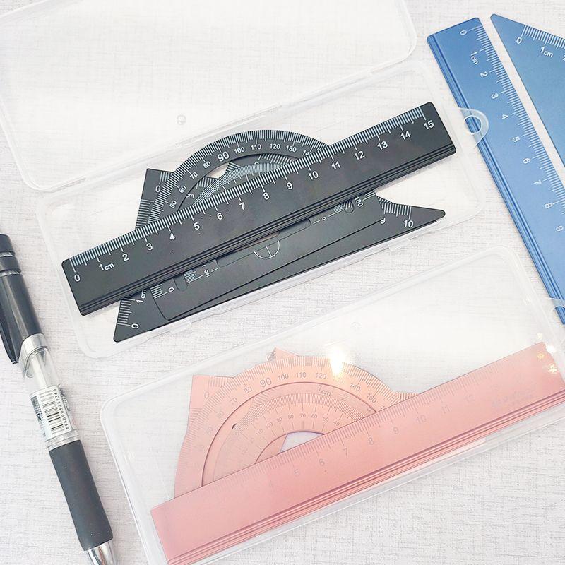Многофункциональный набор линеек из розового алюминиевого сплава для учеников начальной школы с лазерной гравировкой