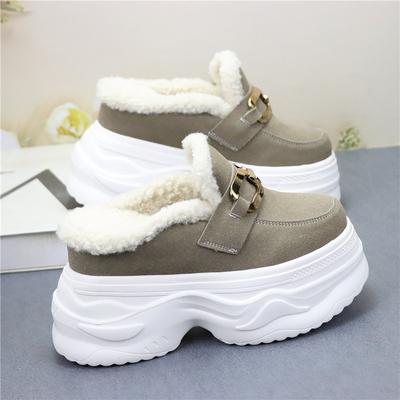 12СМ Синтетическая замша Натуральная кожа Теплые Массивные Кроссовки Весна Осень Зима Плюшевые Женские Ботильоны на Платформе Клину Обувь