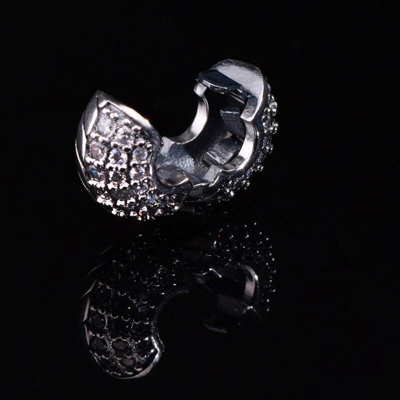 925 Sterling Silver Colorful Beads Transparent Shiny Row Clip Charm Fit Women Bracelet DIY Jewelry