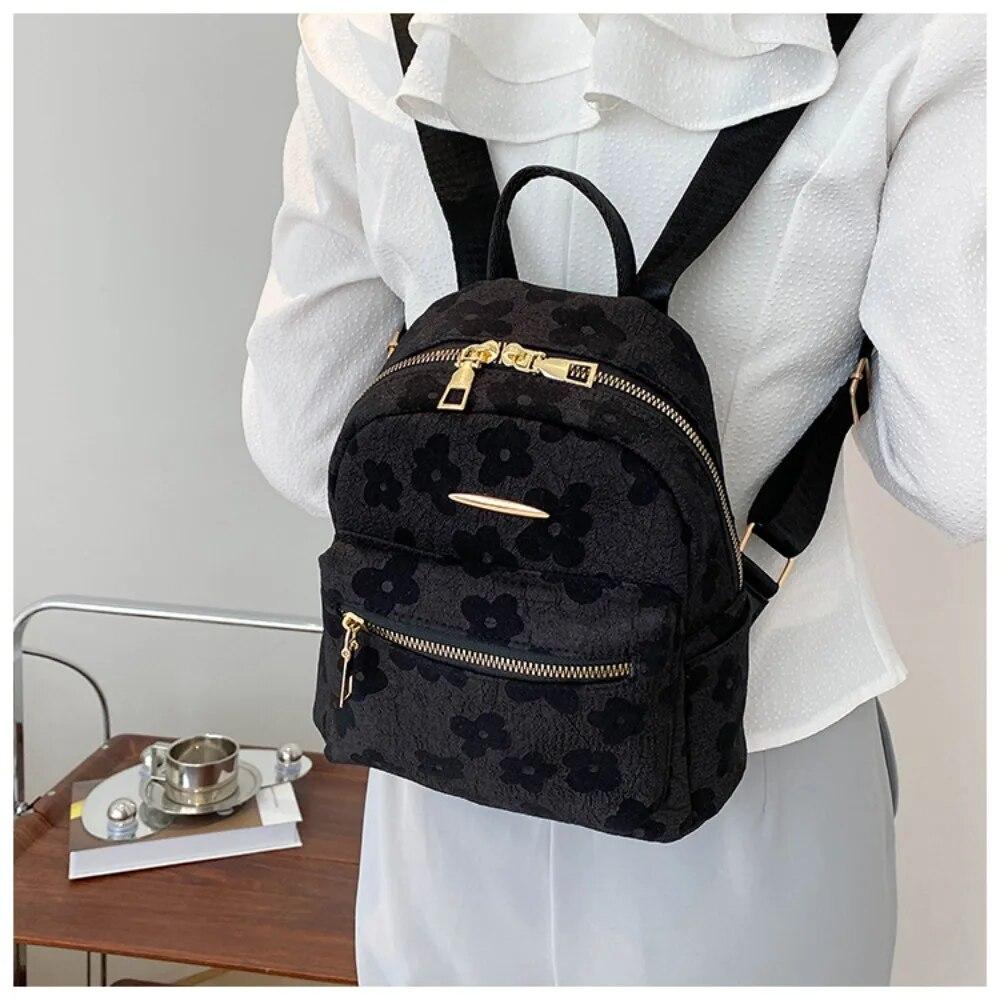 Женские маленькие школьные сумки, черные, розовые, модные холщовые рюкзаки с цветочным принтом, школьные учебники, органайзер для канцелярских принадлежностей, сумки для хранения