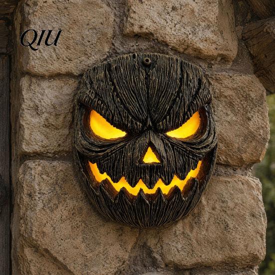 Wall Mountable Pumpkin Decor Face Figurine, Mounted Tree Statue, Easy Install Spooky Resin Hugger for Outdoor Yard, Festive Halloween Mask