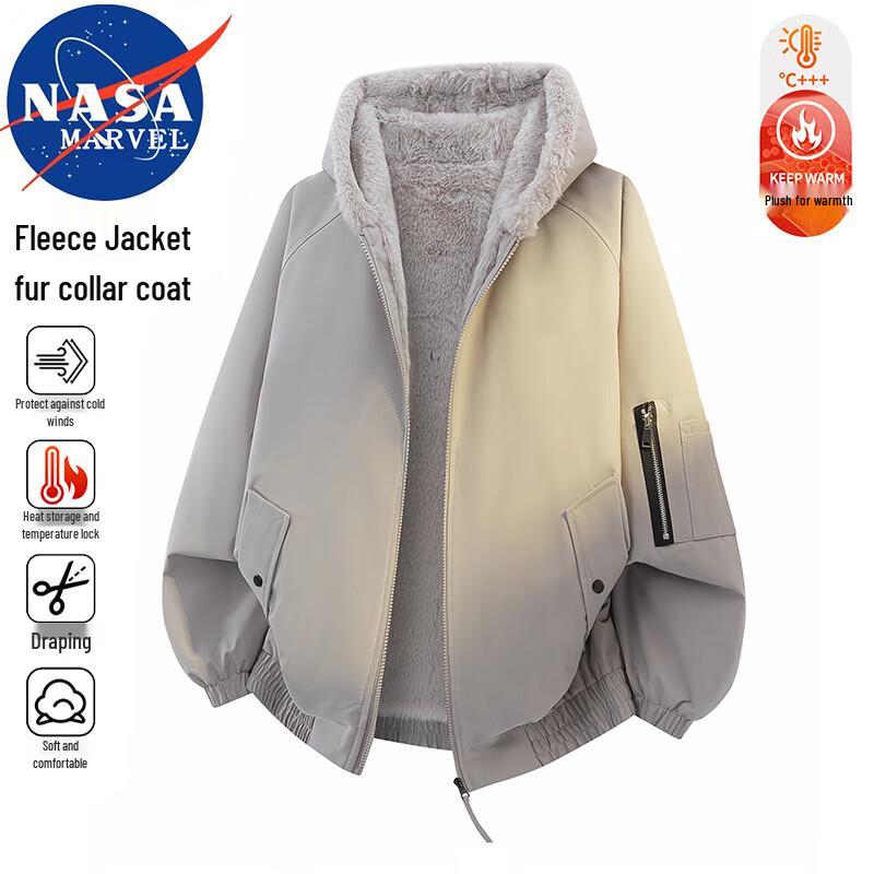NASA MARVEL Men's Winter Padded Jacket with Faux Fur Hood