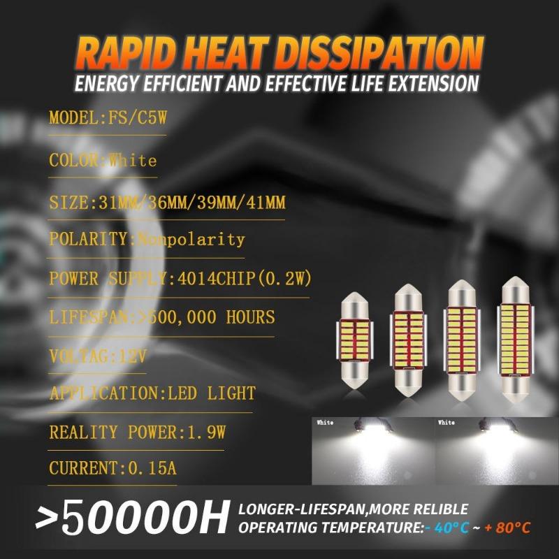 1 шт. 12 В C5W 31 мм 36 мм 39 мм 41 мм 4014 автомобильная гирлянда для салона автомобиля, купольная лампа для чтения, белая