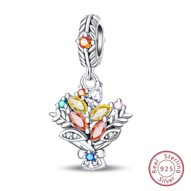 100% 925 Silver Autumn Harvest Series Brown Music Squirrel Scarecrow Pumpkin Maple Leaves Charms Beads DIY Jewelry Gift