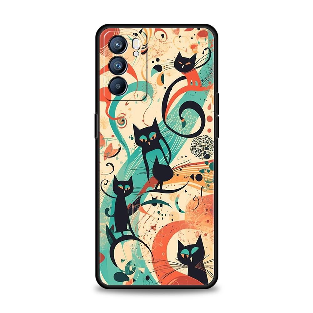 Абстрактный Креативный Кот Линия Чехол Для Телефона Для Oppo Reno 13 12 11 10 7 F Find X5 X6 A98 A80 A79 A78 A57 A54 A31 A17 Pro 5G Мягкий ТПУ