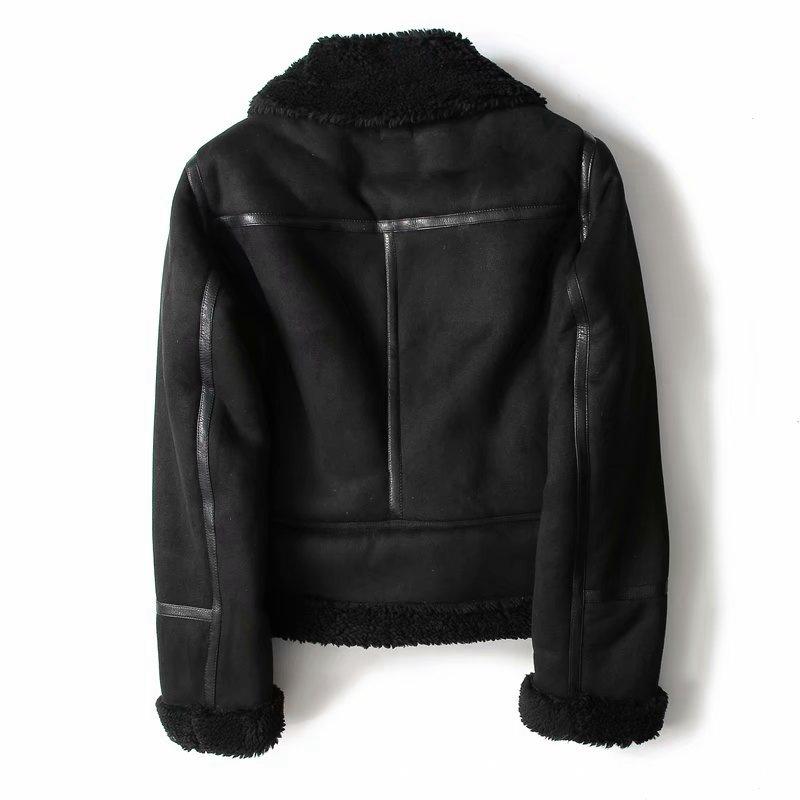 Women Faux Fur Lambwool Coat Suede Jackets with Belts Casual Thick Warm Biker Jackets Zipper Oversize Leather Windbreaker