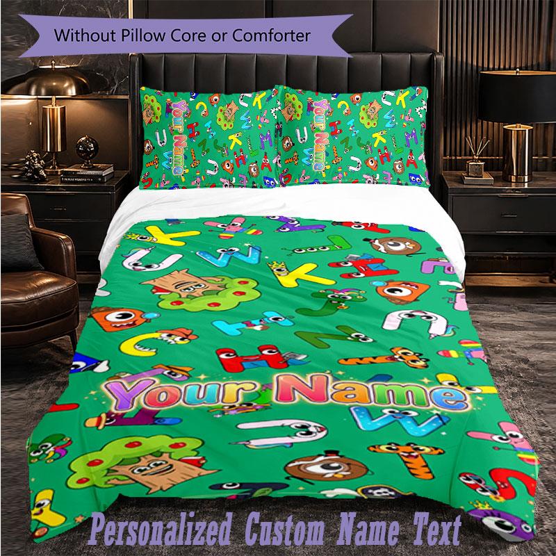 Personalized 3Pcs Bedding SetAlphablocks Custom Text Duvet Cover Pillowcase Set Bedroom Gift