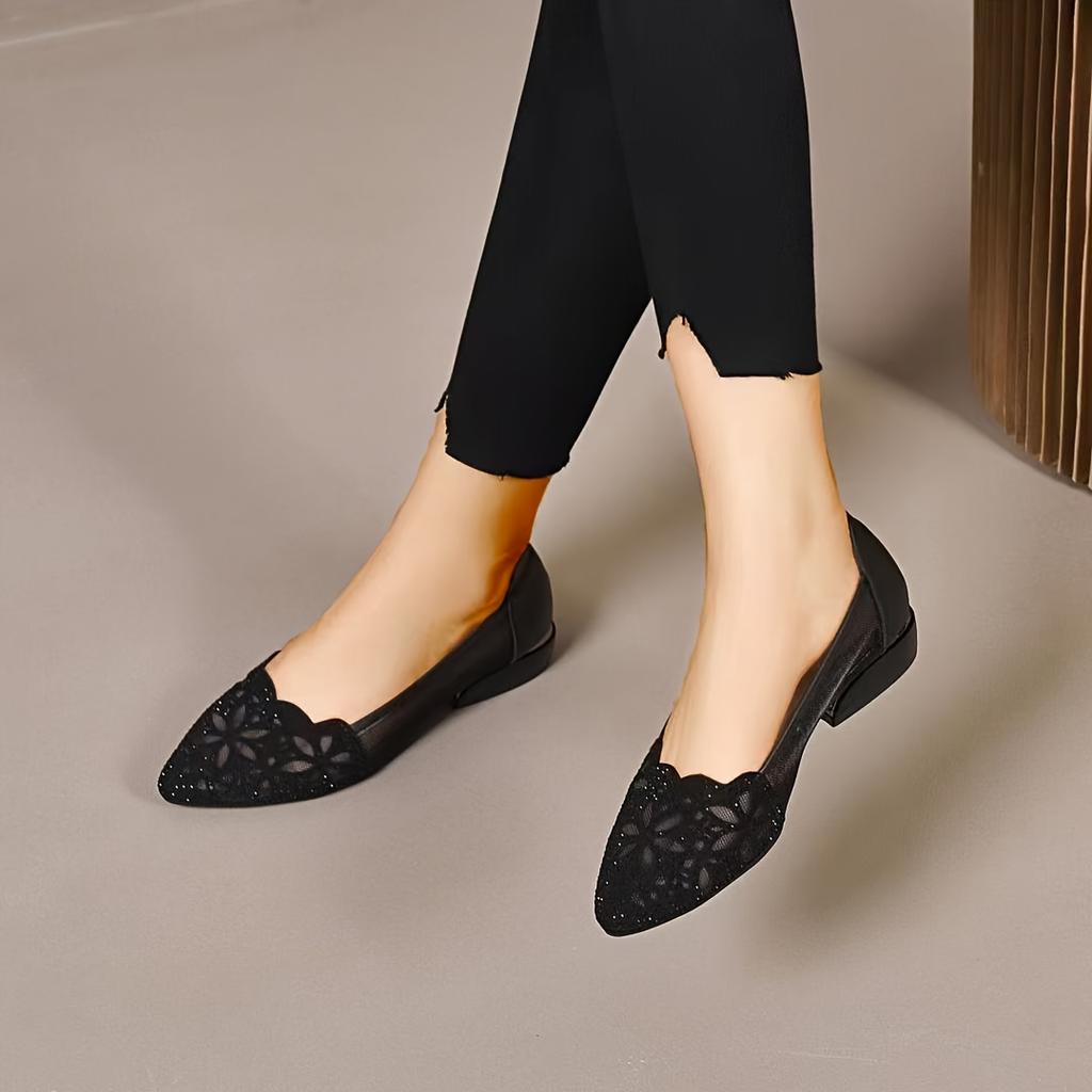 Женские летние сандалии на мягкой подошве Женские сетчатые балетки из мягкой кожи Туфли из кожи с низким вырезом Туфли на массивном каблуке с круглым носком Ажурные туфли