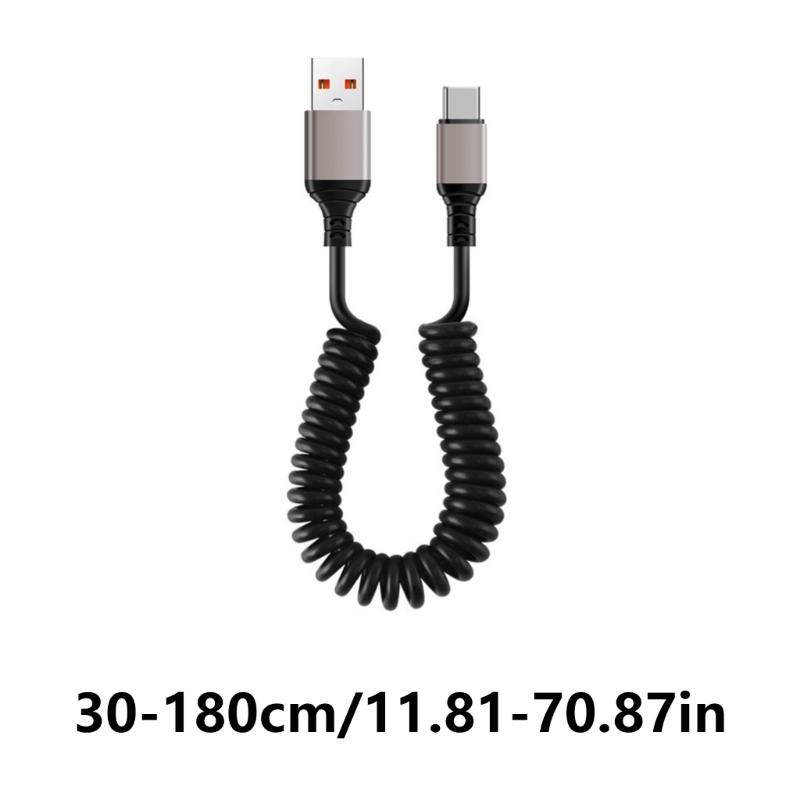 Кабель USB C/A на Type C Кабель для быстрой зарядки 6A Спиральный шнур для автомобиля Автомобиля Телефонов Эффективный шнур питания