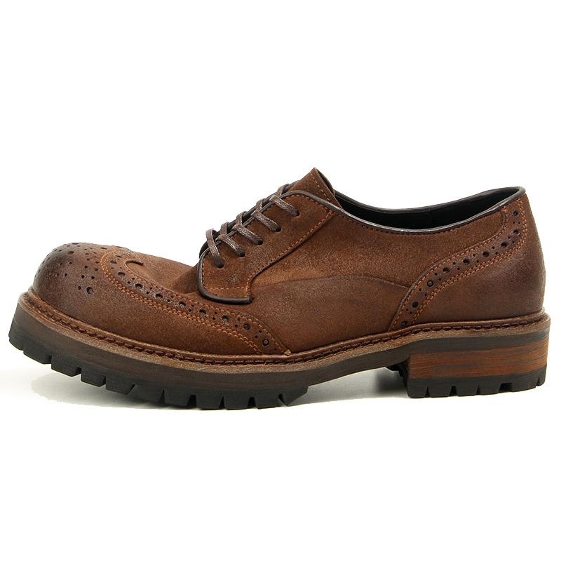 16-5 Oil Wax Matte Brock Engraved Men's Shoes Big Head Leather Shoes Retro Round Head Tooling Shoes Platform Casual Leather Shoes