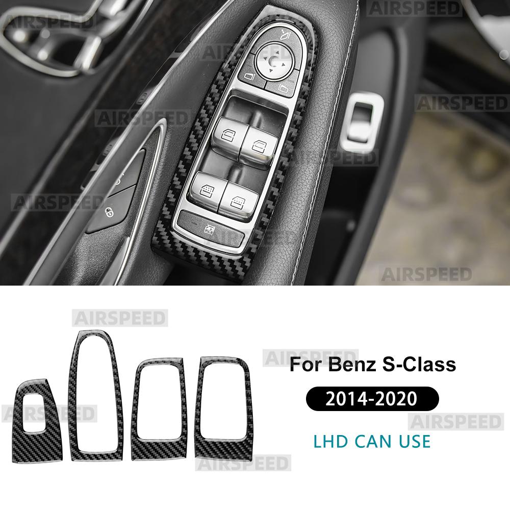 For Mercedes Benz S-Class W222 2014 2015 2016 2017 2018 2019 2020 Real Soft Carbon Fiber Stickers Car Window Control Panel Trim.