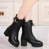 Водонепроницаемые зимние ботинки женские 2025 зимние шерстяные теплые кожаные ботинки средние цилиндрические высокие женские ботинки модные платья Botas Mujer