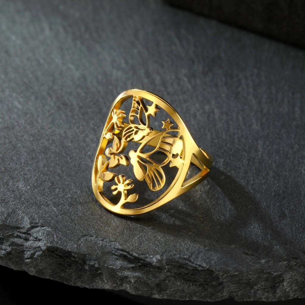 Cazador Butterfly Flower Women's Ring Stainless Steel Gold Color Aesthetic Finger Rings Jewelry Birthday Mother's Day Gift 2026