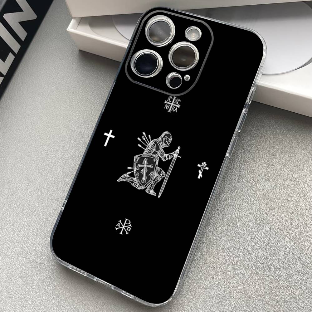 Orthdox Cross Icon Transparent Back Phone Case For iPhone 17 16 15 13 12 11 14 Pro Max Mini Plus Silicone Bumper
