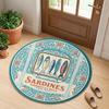 Vintage Sardine Tin Round Rug, Retro Seafood Label Non-Slip Floor Mat, Coastal Kitchen Circle Carpet for Entryway  Living Room