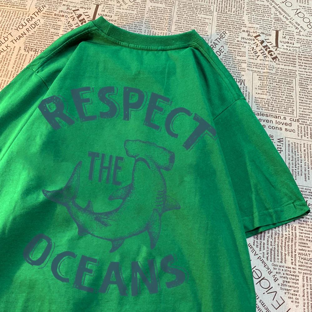 Respect The Oceans Print Men T Shirts Harajuku Loose Tee Clothes Anime Oversize New Menwear Fashion Cotton Men Women T Shirt