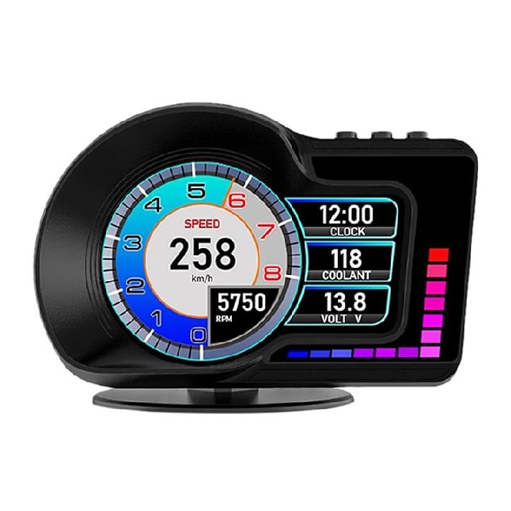 OBD2 Дисплей датчиков, Дисплей спидометра автомобиля OBD2+GPS Двойной режим, Подходит для бензиновых автомобилей 2008-2025, 3,5-дюймовый IPS-экран, Датчик турбины, 6 оповещений, 8-цветная подсветка