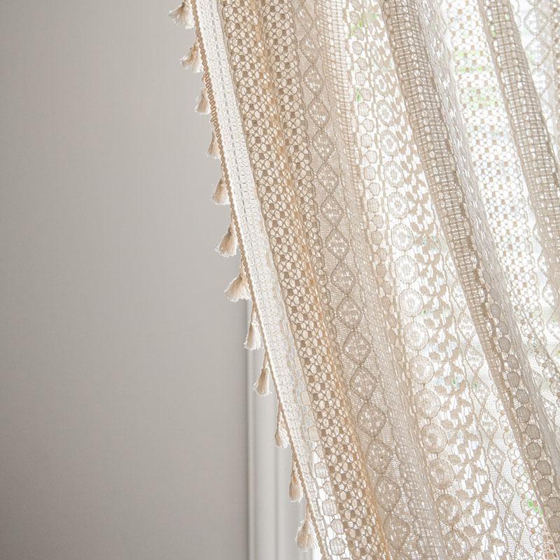 American Crochet Lace Blackout Curtains - Soundproof Hook-and-Loop Tape for Bedroom/Living Room/Kitchen, Bay Window Ready-Made