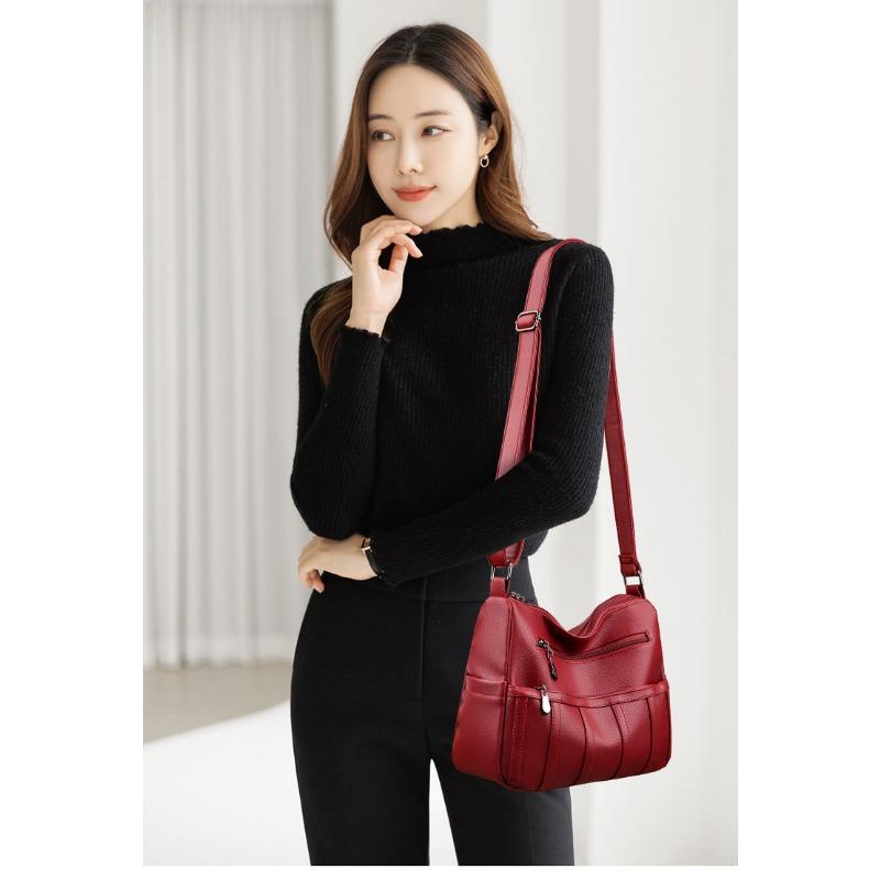 Текстурная женская сумка из мягкой кожи, многослойная сумка через плечо на одно плечо, большая вместимость, сумка для мам среднего и пожилого возраста